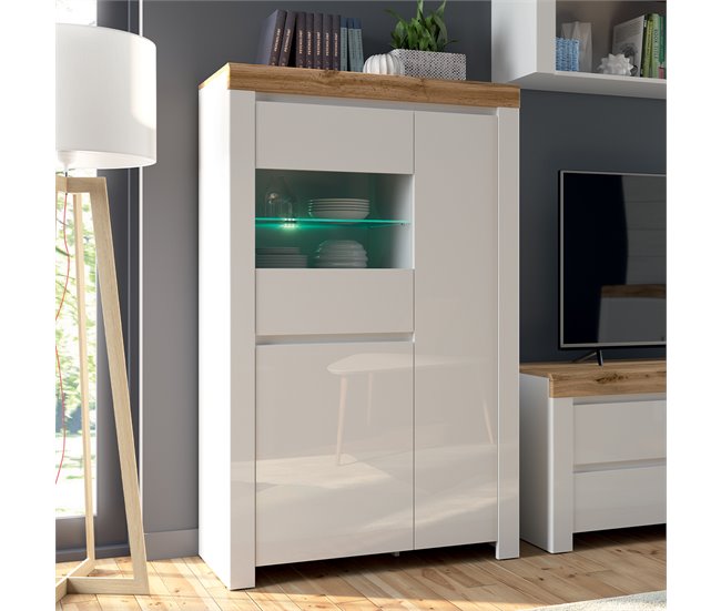 Conforama Vitrina 3 Puertas Hella Blanca Y Madera