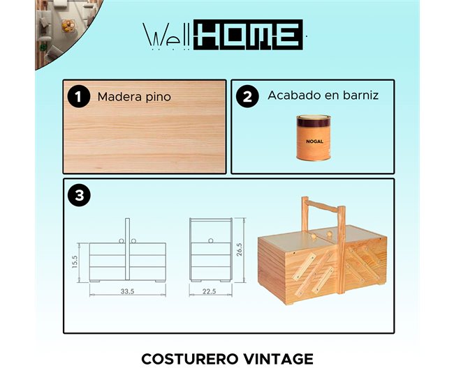 Conforama Well Home Costurero Vintage Barniz