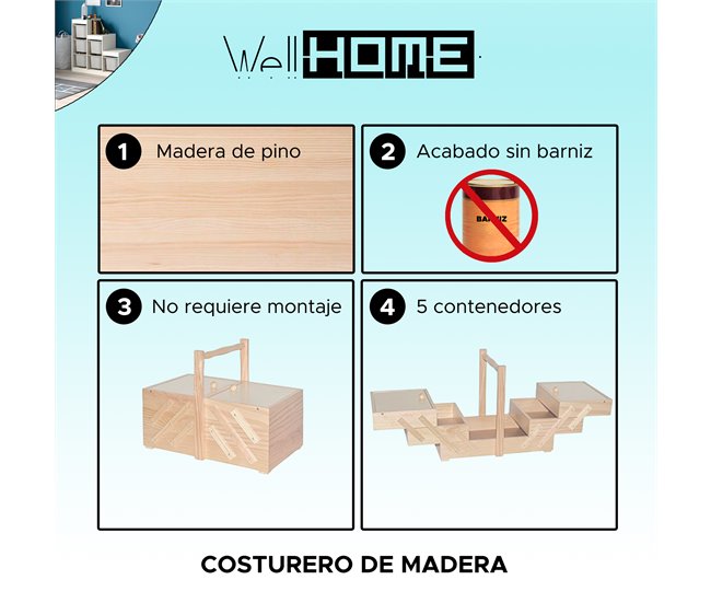 Conforama Well Home Costurero Vintage Sin Barniz