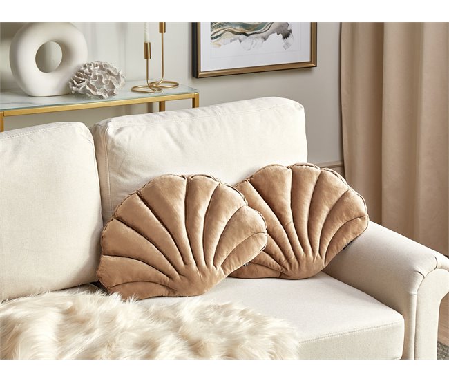 Conforama Conjunto De 2 Cojines Concha De Terciopelo Beige 47 X 35 Cm CONSOLIDA