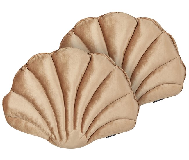 Conforama Conjunto de 2 cojines concha de terciopelo beige 47 x 35 cm CONSOLIDA