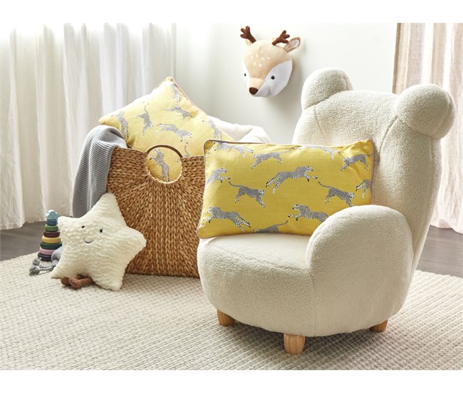 Conforama Conjunto De 2 Cojines De Algodón Amarillo Motivo Guepardos 30 X 50 Cm ARALES