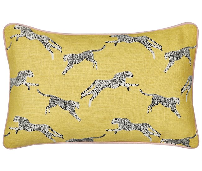 Conforama Conjunto De 2 Cojines De Algodón Amarillo Motivo Guepardos 30 X 50 Cm ARALES