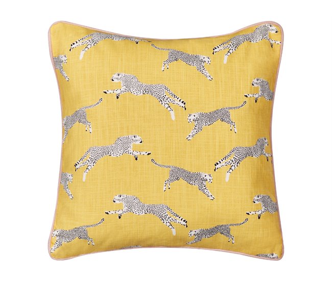 Conforama Conjunto De 2 Cojines De Algodón Amarillo Motivo Guepardos 45 X 45 Cm ARALES