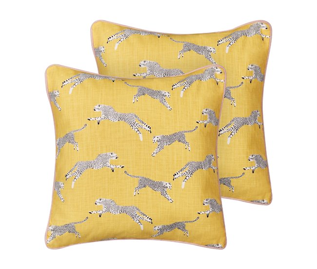 Conforama Conjunto de 2 cojines de algodón amarillo motivo guepardos 45 x 45 cm ARALES