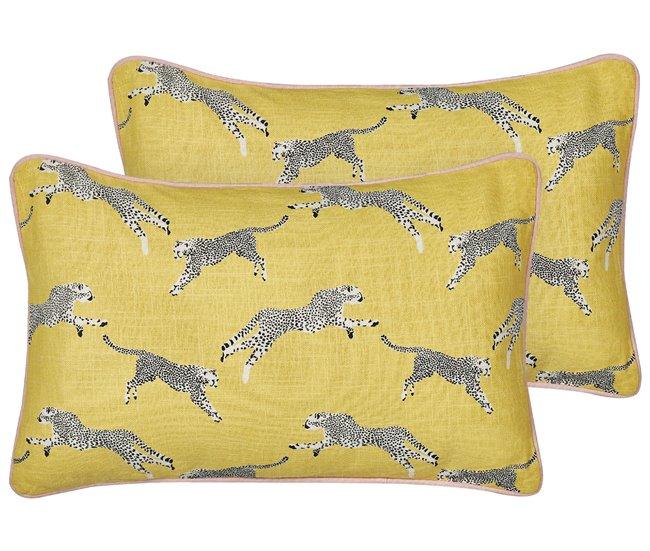 Conforama Conjunto de 2 cojines de algodón amarillo motivo guepardos 30 x 50 cm ARALES