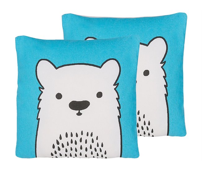 Conforama Conjunto de 2 cojines de algodón azul/blanco/negro 45 x 45 cm WARANASI