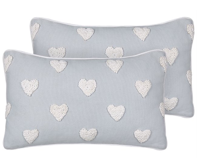 Conforama Conjunto de 2 cojines de algodón gris con corazones bordados 30 x 50 cm GAZANIA