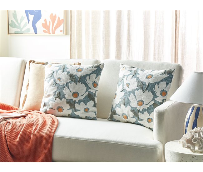 Conforama Conjunto De 2 Cojines De Algodón Motivo Floral Azul 45 X 45 Cm JATROPHA