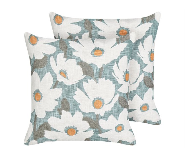 Conforama Conjunto de 2 cojines de algodón motivo floral azul 45 x 45 cm JATROPHA