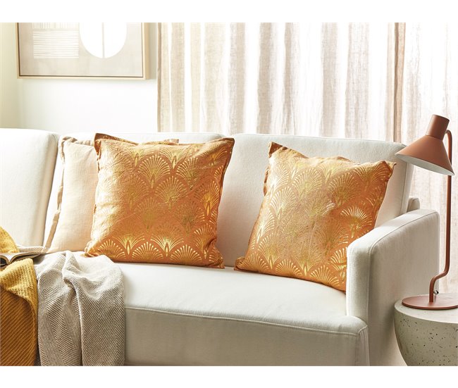Conforama Conjunto De 2 Cojines De Algodón Naranja Motivo Geométrico 45 X 45 Cm HOYA