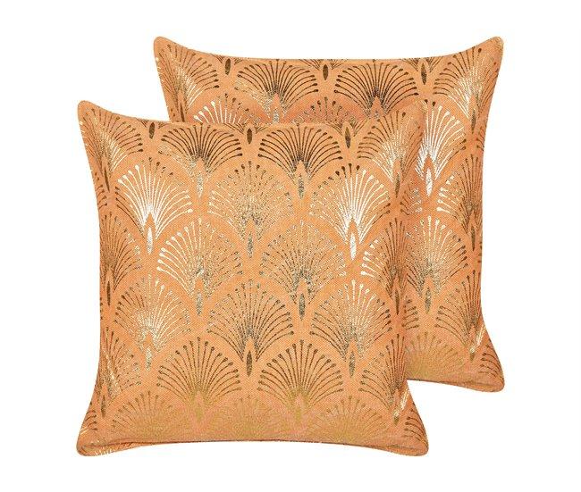 Conforama Conjunto de 2 cojines de algodón naranja motivo geométrico 45 x 45 cm HOYA