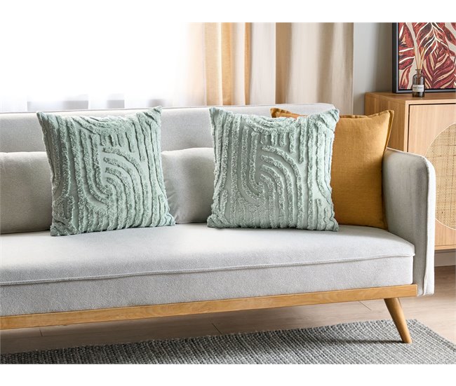 Conforama Conjunto De 2 Cojines De Algodón Verde 45 X 45 Cm TELLIMA