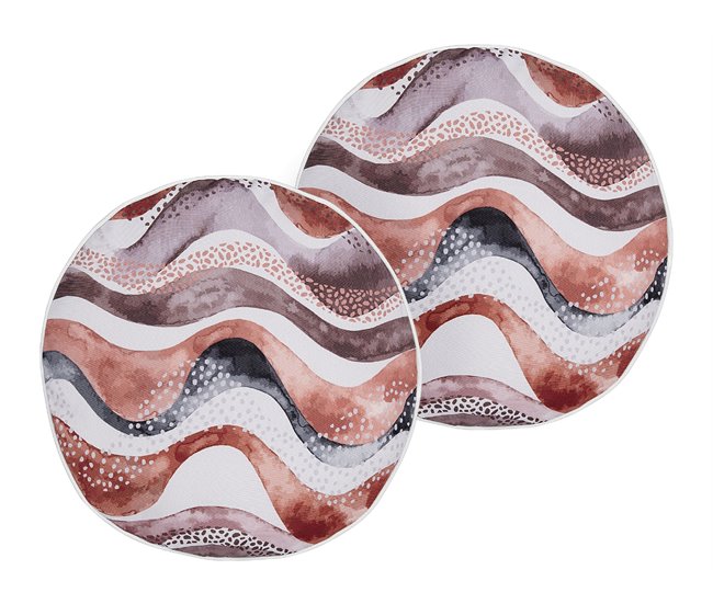 Conforama Conjunto de 2 cojines de jardín estampado abstracto ⌀ 40 cm marrón SEBORGA