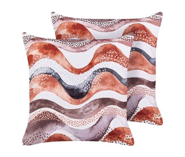 Conforama Conjunto De 2 Cojines De Jardín Estampado Abstracto 45 X 45 Cm Marrón SEBORGA