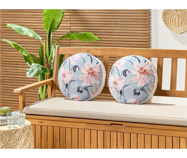 Conforama Conjunto De 2 Cojines De Jardín Estampado Floral ⌀ 40 Cm Azul APRICALE