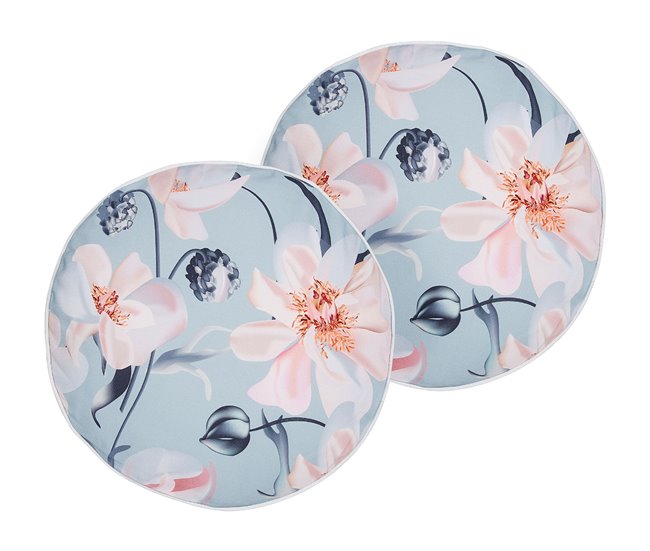 Conforama Conjunto de 2 cojines de jardín estampado floral ⌀ 40 cm azul APRICALE