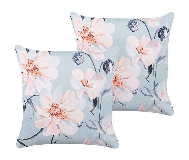 Conforama Conjunto de 2 cojines de jardín estampado floral 45 x 45 cm azul APRICALE
