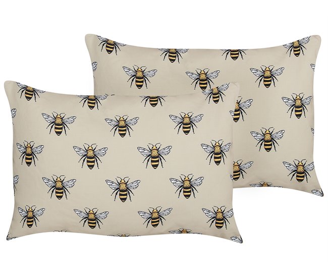 Conforama Conjunto de 2 cojines de jardín motivo abejas 40 x 60 cm beige CANNETO