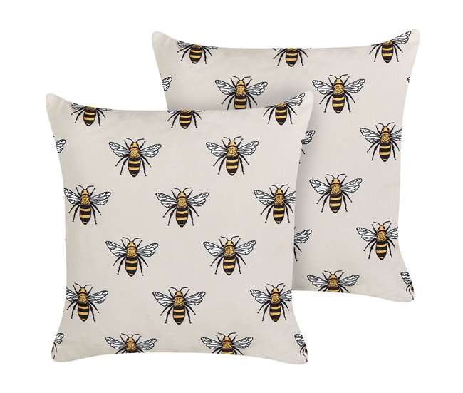 Conforama Conjunto de 2 cojines de jardín motivo abejas 45 x 45 cm beige CANNETO