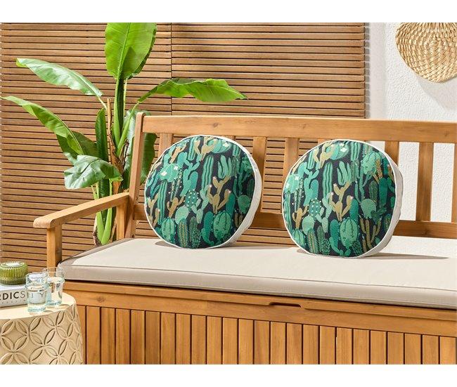 Conforama Conjunto De 2 Cojines De Jardín Motivo Cactus ⌀ 40 Cm Cm Verde BUSSANA
