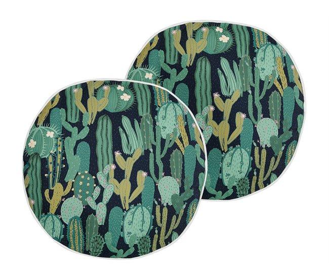 Conforama Conjunto De 2 Cojines De Jardín Motivo Cactus ⌀ 40 Cm Cm Verde BUSSANA
