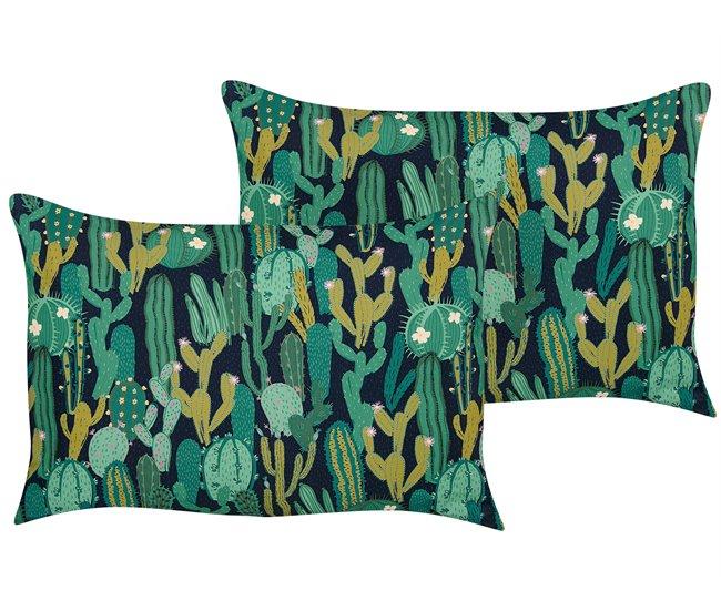 Conforama Conjunto de 2 cojines de jardín motivo cactus 40 x 60 cm verde BUSSANA