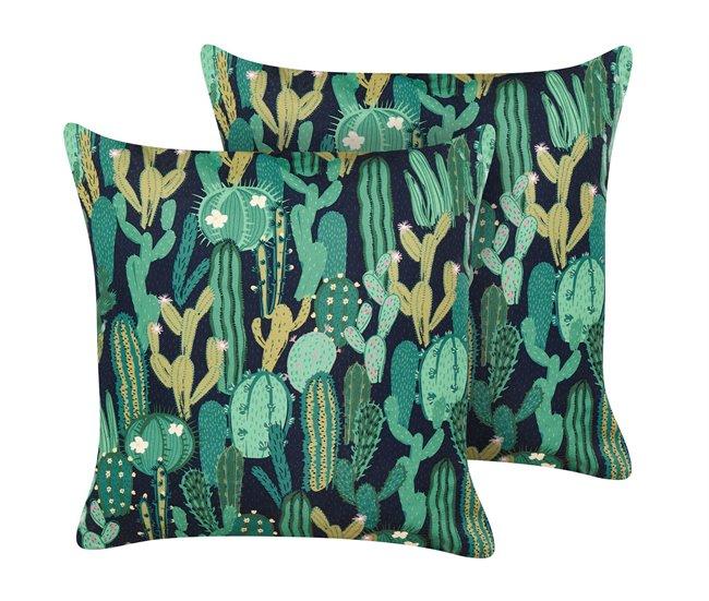 Conforama Conjunto de 2 cojines de jardín motivo cactus 45 x 45 cm verde BUSSANA