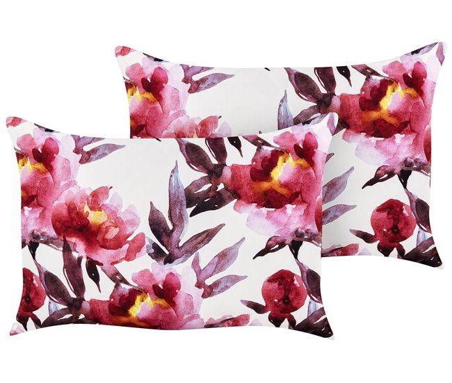 Conforama Conjunto de 2 cojines de jardín motivo floral 40 x 60 cm blanco y rosa LANROSSO