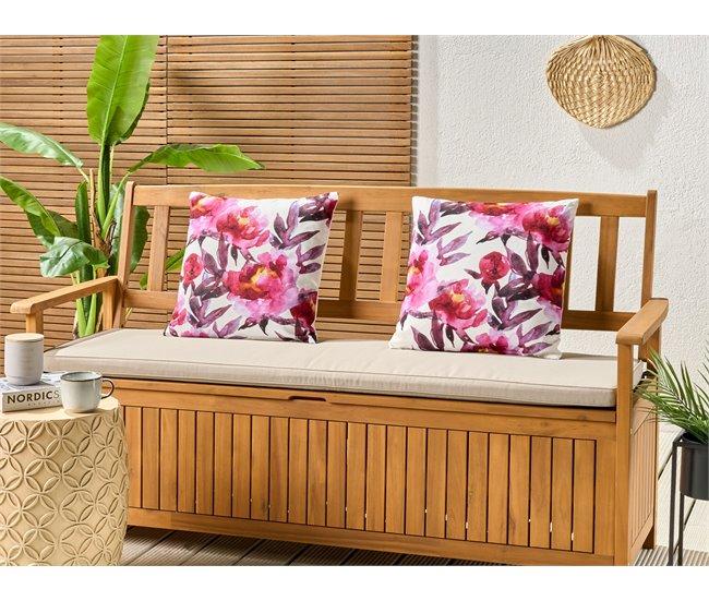 Conforama Conjunto De 2 Cojines De Jardín Motivo Floral 45 X 45 Cm Blanco Y Rosa LANROSSO