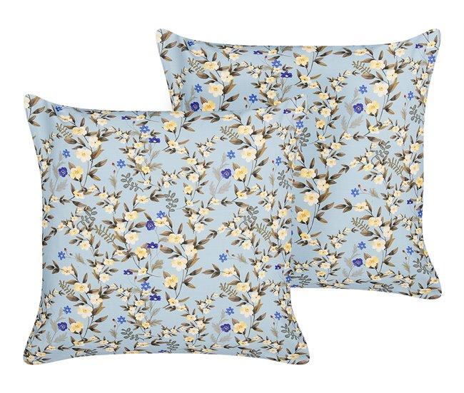 Conforama Conjunto de 2 cojines de jardín motivo floral 45 x 45 cm azul VALLORIA
