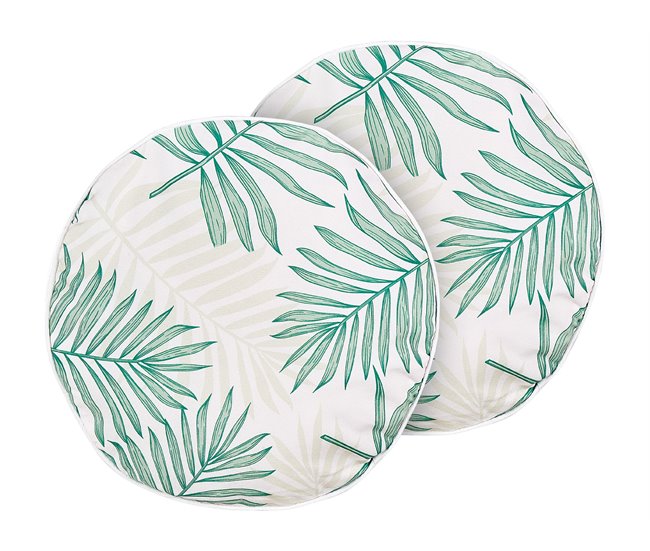 Conforama Conjunto de 2 cojines de jardín motivo hojas ⌀ 40 cm beige y verde POGGIO
