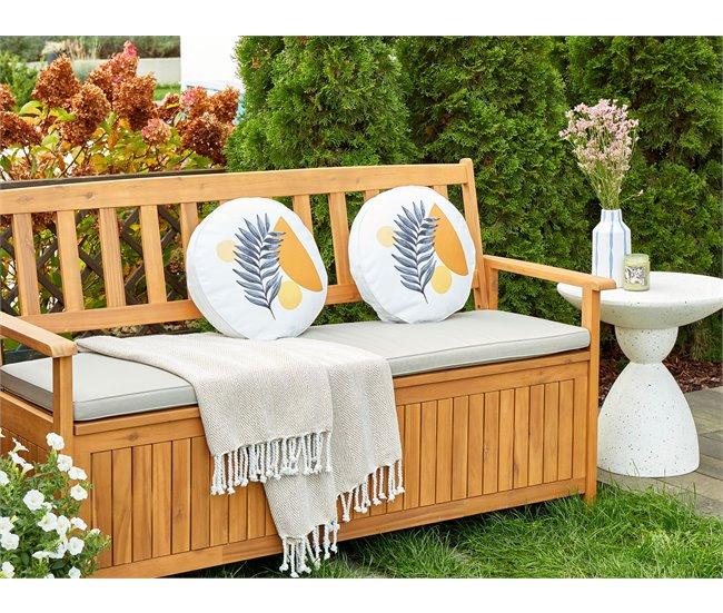 Conforama Conjunto De 2 Cojines De Jardín Motivo Hojas ⌀ 40 Cm Blanco VIOZENE
