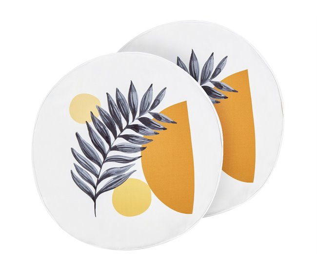Conforama Conjunto de 2 cojines de jardín motivo hojas ⌀ 40 cm blanco VIOZENE