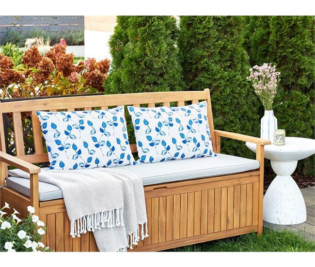Conforama Conjunto De 2 Cojines De Jardín Motivo Hojas 40 X 60 Cm Blanco Y Azul TORBORA