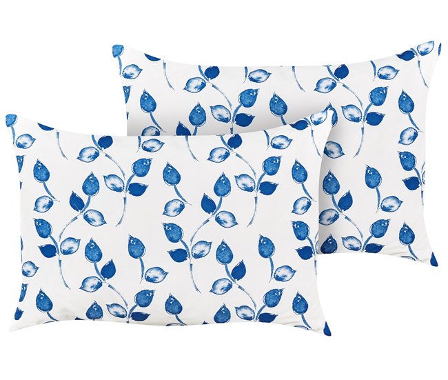 Conforama Conjunto de 2 cojines de jardín motivo hojas 40 x 60 cm blanco y azul TORBORA