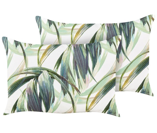 Conforama Conjunto de 2 cojines de jardín motivo hojas 40 x 60 cm verde y blanco CALDERINA