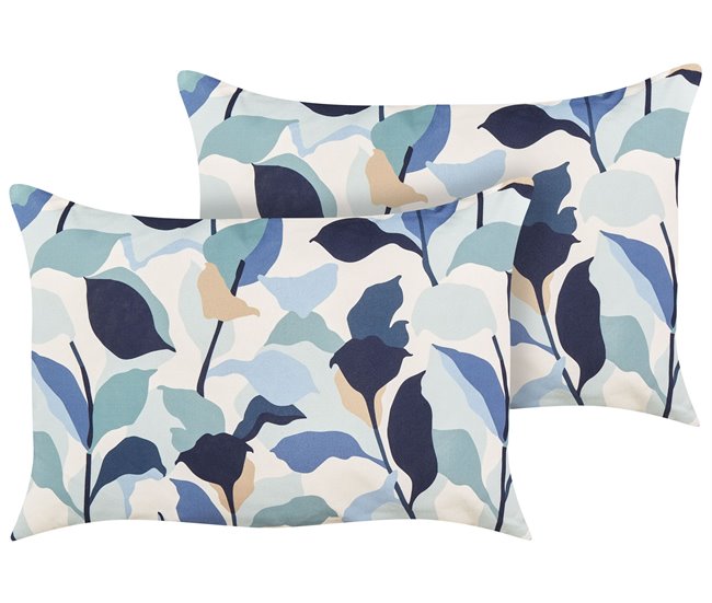 Conforama Conjunto de 2 cojines de jardín motivo hojas 40 x 60 cm azul VEGLINO