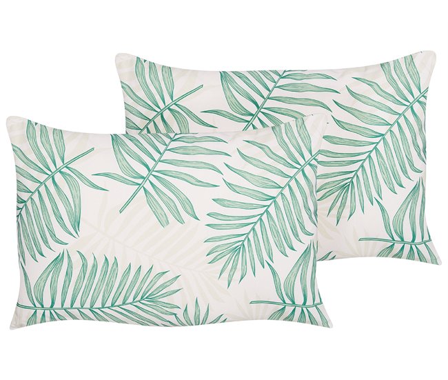 Conforama Conjunto de 2 cojines de jardín motivo hojas 40 x 60 cm beige y verde POGGIO