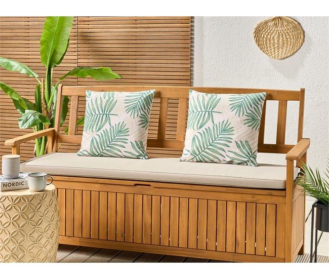 Conforama Conjunto De 2 Cojines De Jardín Motivo Hojas 45 X 45 Cm Beige Y Verde POGGIO