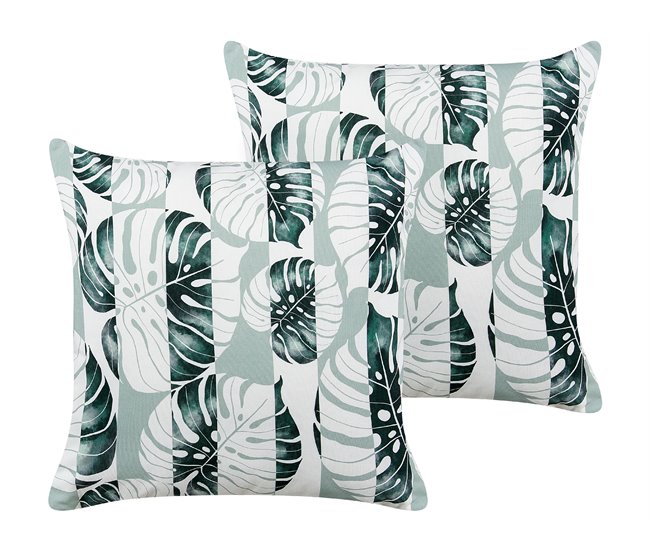 Conforama Conjunto de 2 cojines de jardín motivo hojas 45 x 45 cm verde TERMINI