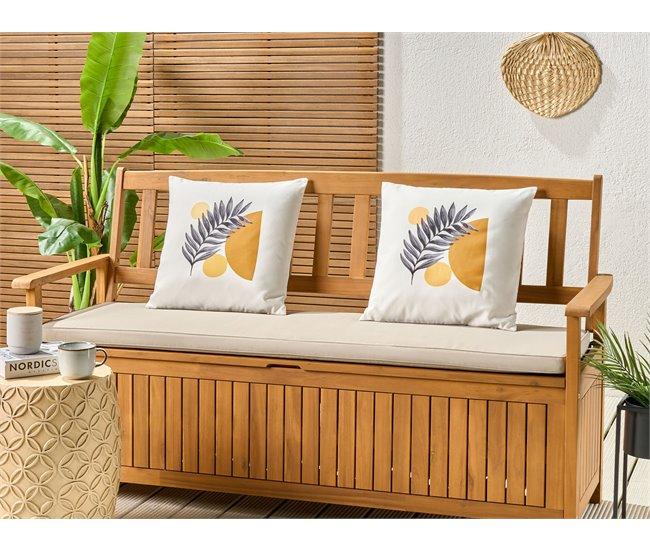 Conforama Conjunto De 2 Cojines De Jardín Motivo Hojas 45 X 45 Cm Blanco VIOZENE