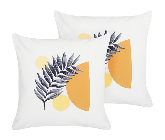 Conforama Conjunto de 2 cojines de jardín motivo hojas 45 x 45 cm blanco VIOZENE