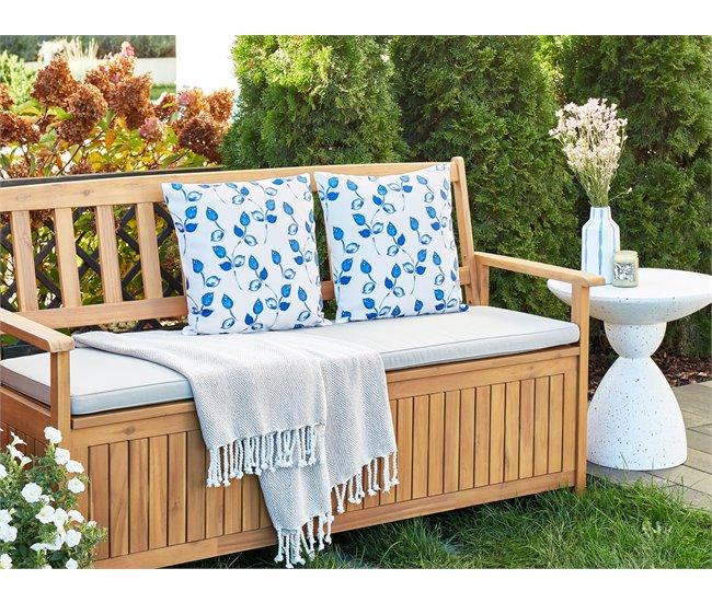 Conforama Conjunto De 2 Cojines De Jardín Motivo Hojas 45 X 45 Cm Blanco Y Azul TORBORA