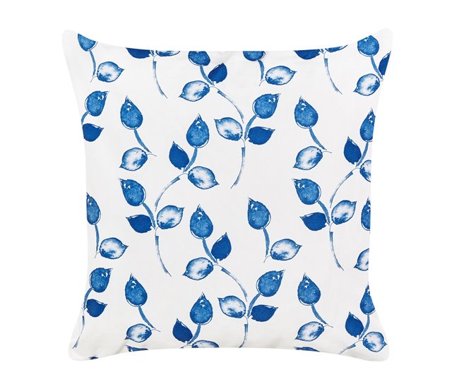 Conforama Conjunto De 2 Cojines De Jardín Motivo Hojas 45 X 45 Cm Blanco Y Azul TORBORA
