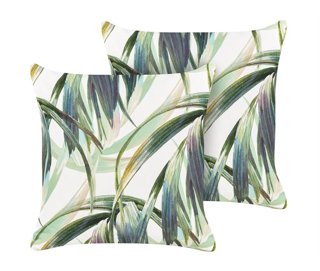 Conforama Conjunto de 2 cojines de jardín motivo hojas 45 x 45 cm verde y blanco CALDERINA