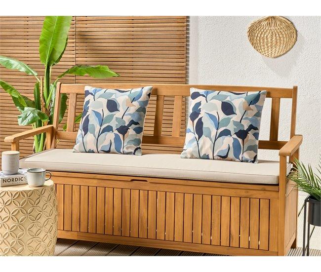 Conforama Conjunto De 2 Cojines De Jardín Motivo Hojas 45 X 45 Cm Azul VEGLINO