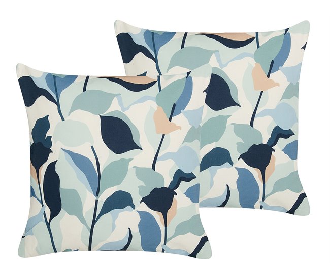 Conforama Conjunto de 2 cojines de jardín motivo hojas 45 x 45 cm azul VEGLINO