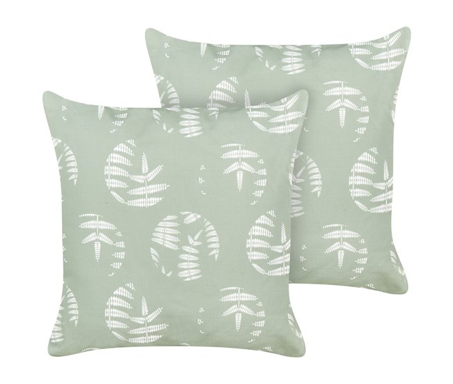 Conforama Conjunto de 2 cojines de jardín motivo hojas 45 x 45 cm verde ALASSIO