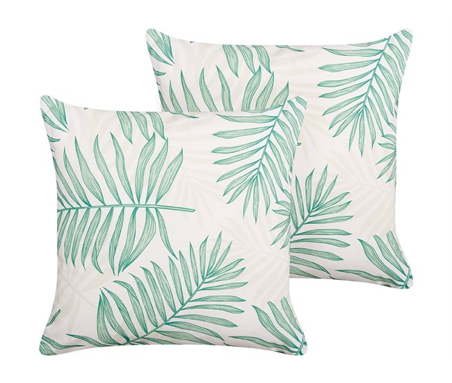 Conforama Conjunto de 2 cojines de jardín motivo hojas 45 x 45 cm beige y verde POGGIO